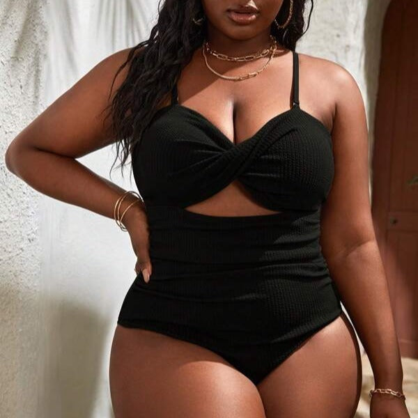 New Plus Size Women's Black Slimming Sling Triangle One-piece Swimsuit