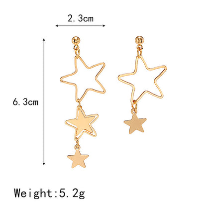 Buy Center Choice-Japanese And Korean Fresh Temperament Hollow Out Pentagram Heart Small And Asymmetrical Earrings Women's Simple Long Earrings