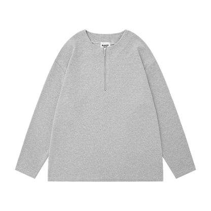 Newly Released at Buy Center: Solid Color Loose Half Long-sleeve Zipper Men Light Gray