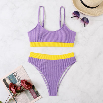 Newly Released at Buy Center: Women's Color Matching Bikini Swimsuit Purple Yellow