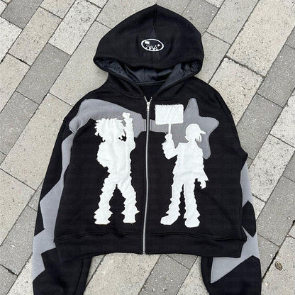 Y2g Personality Hip Hop Style Hooded Cardigan Black