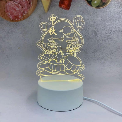 New Mid-Autumn Small Night Lamp Bedside Table Decoration 3D Acrylic Table Lamp Mid Autumn Moon Cake