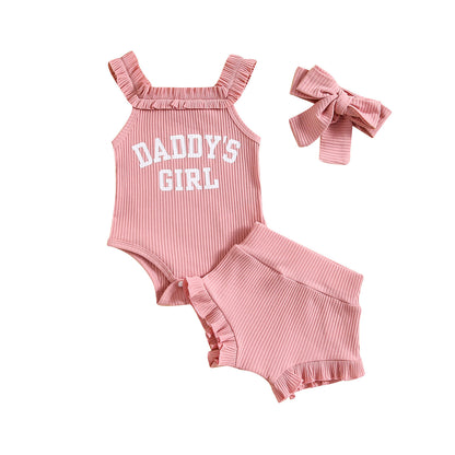 Fresh on the Scene at Buy Center: Girls Sling Romper Letter Printed Shorts Headscarf Suit Pink