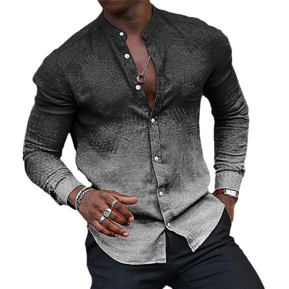 Camisa informal de manga larga con cuello alto y degradado para hombre