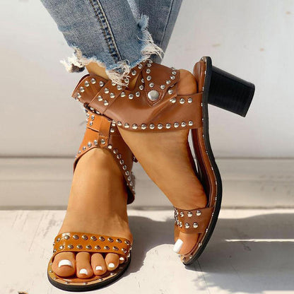 Buy Center Hot Pick-Fashion Rivet Belt Buckle Chunky Heel Sandals For Women