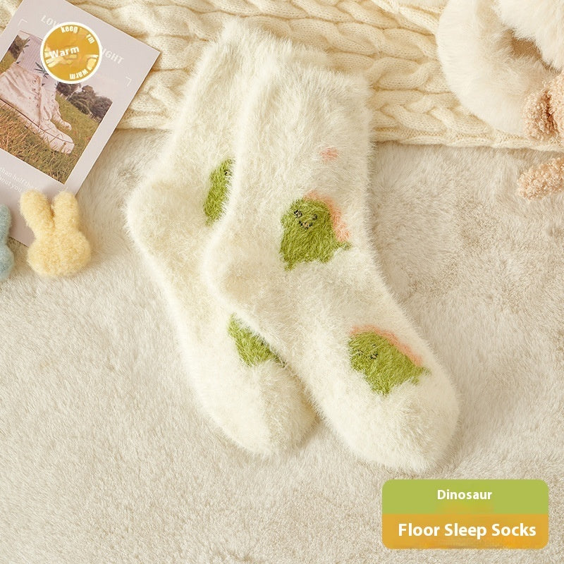 Mink Fur Socks Female Cartoon Animal Cute Warm Sleep Buy Center