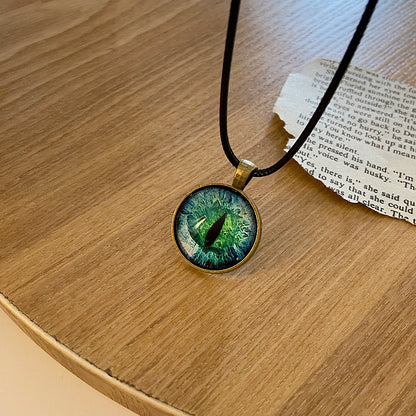 Buy Center Premium-Simple Wax Thread Devil's Eye Sweater Chain Retro Punk Time Gemstone Eye Necklace Green