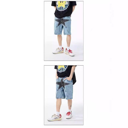 Fresh on the Scene at Buy Center: Trendy Loose Contrast Color Five-pointed Star Shorts