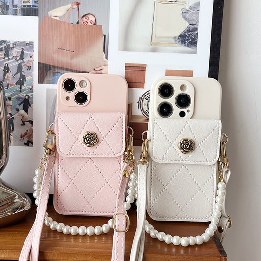 Just Arrived at Buy Center: Crossbody Rope Diamond Metal Flower Phone Case