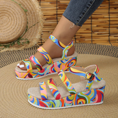 Trending Now at Buy Center: Women's Colorful Peep Toe Buckle Sandals