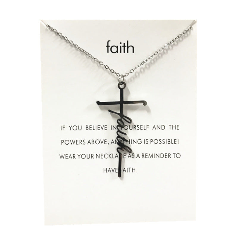 Stainless Steel Titanium Steel Faith Power Letter Cross Pendant Buy Center