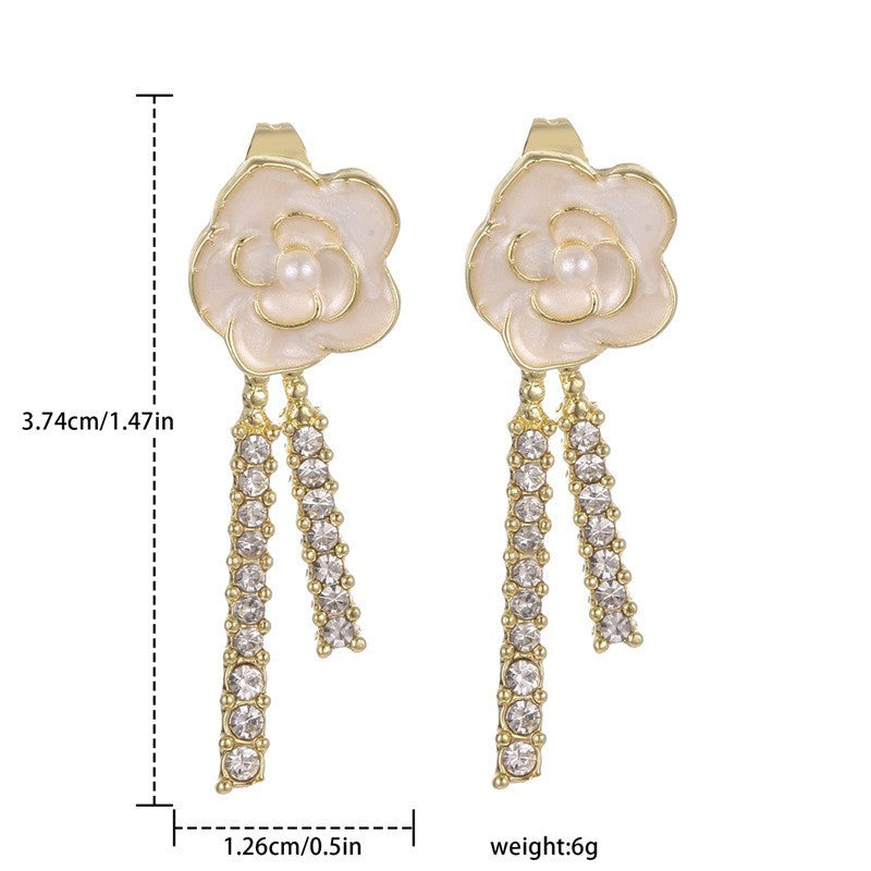 Buy Center Top Rated-Xiaoxiangfeng Dripping Oil Mountain Camellia Earrings For Women, Gentle And Sweet Temperament, Diamond Studded Earrings, Light Luxury And High End Earrings