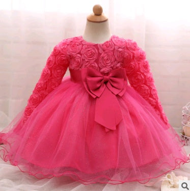 Long-sleeved girls dress rose children's wedding dress skirt Buy Center