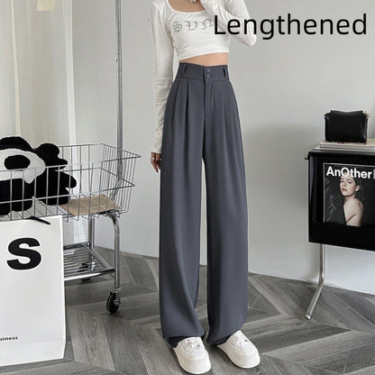 Buy Center Special-Ice Silk Wide-leg Pants Women's High Waist Drooping Suit Pants Gray Lengthened