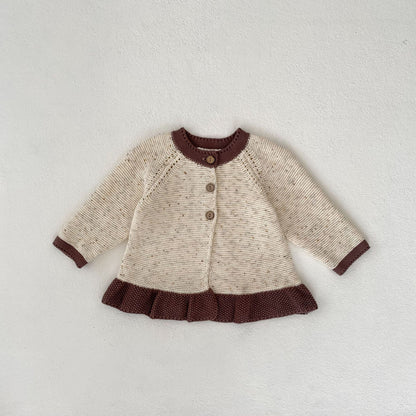 Hot New Items at Buy Center: Baby Dot Yarn Ruffled Knitted Cardigan Coat Knitted Bell-bottom Pants Apricot White Cardigan