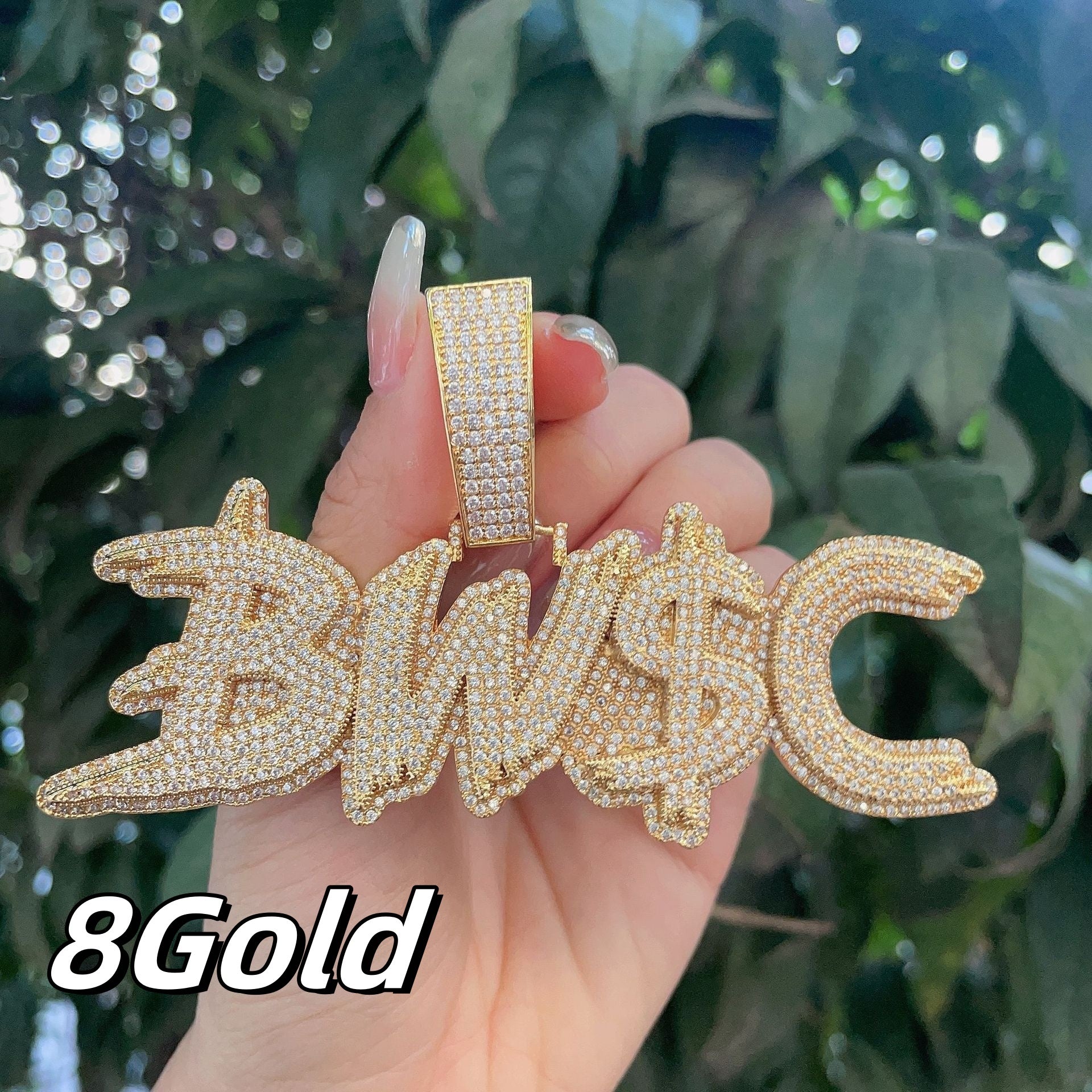 Newly Released at Buy Center: Amazon Letters Custom Full Of Diamond Micro-inlaid Pendant Gold Twist chain 24inch Eight letters