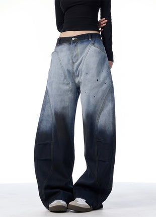 Gradient Tie-dye Machete Jeans Women's Wide-leg Trousers