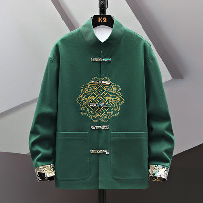 Now Available at Buy Center: Embroidered Chinese Costume Buckle Chinese Coat Green