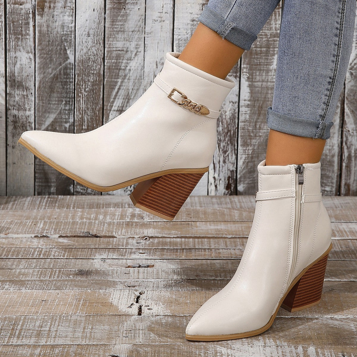 Plus Size Pointed Toe Chunky Heel Martin Boots Women Buy Center