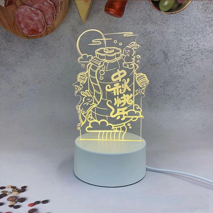 New Mid-Autumn Small Night Lamp Bedside Table Decoration 3D Acrylic Table Lamp Happy Lantern