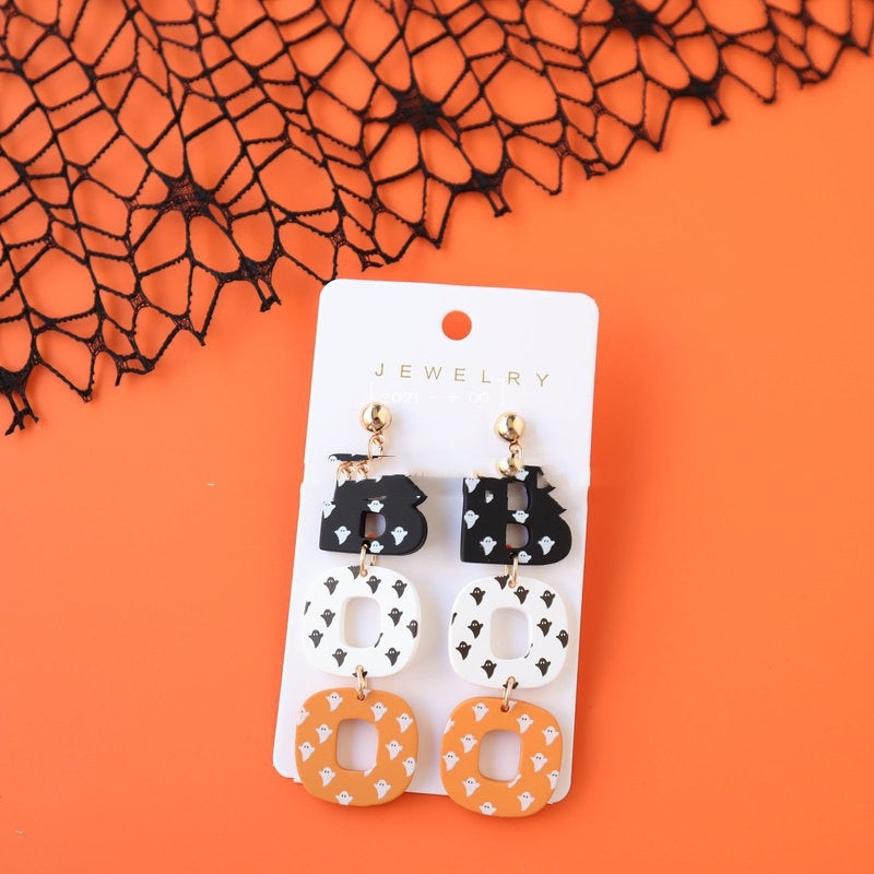 Buy Center Exclusive Offer-Halloween Polymer Clay Acrylic Paint Earrings Boo