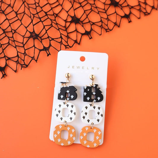 Buy Center Exclusive Offer-Halloween Polymer Clay Acrylic Paint Earrings Boo