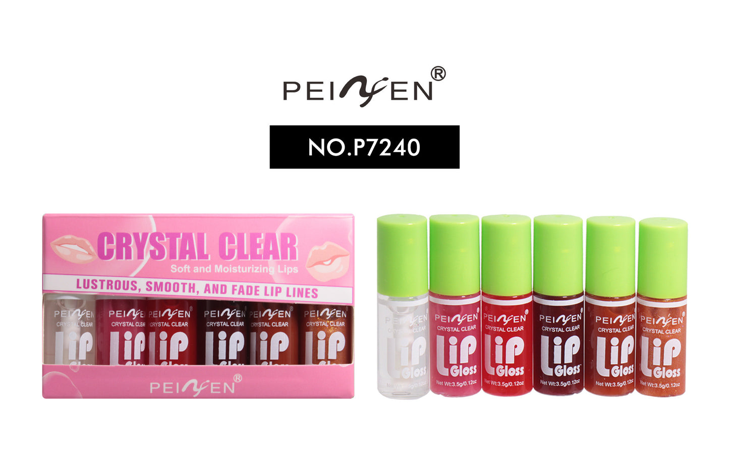 Buy Center Hot Pick-Fat Lip Lacquer 6 PCs Set Box Mirror Moisturizing Full Lips Pink 3.5gx6pc