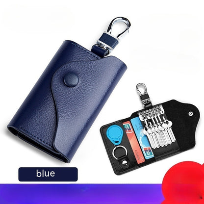 Newly Released at Buy Center: Men's Multi-functional High-grade Genuine Leather Keychain Card Holder Large Capacity Storage Fantastic Blue