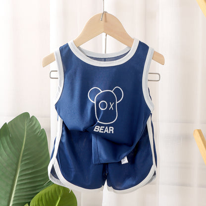 Fresh Arrivals at Buy Center: Children's Quick Drying Clothes Vest Suit Summer Ice Silk Dark Blue