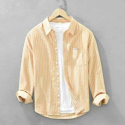 Just Arrived at Buy Center: Men's Cotton Casual Striped Oxford Long-sleeved Shirt Yellow