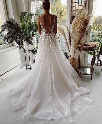 Women's Wedding Dress Lace Strap Backless Buy Center