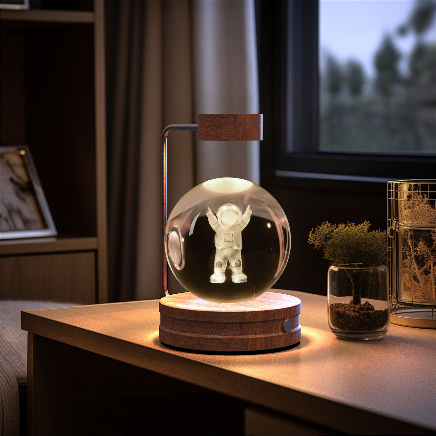 Crystal Ball Cosmic Dinosaur Indoor Night Light USB Power Warm Bedside Light Birthday Gift Night Lamp Little Astronauts Dark wood