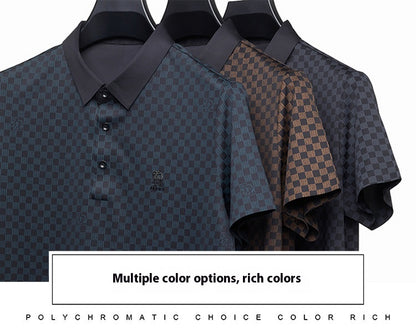 Newly Released at Buy Center: Men's Lapel Plaid Printed Seamless High Elasticity Ice Silk Short Sleeve