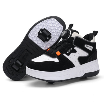 Fresh Arrivals at Buy Center: Double Wheel Heelys Children's Luminous Charging Roller Skating Deformation Skate Shoes 688 Black And White