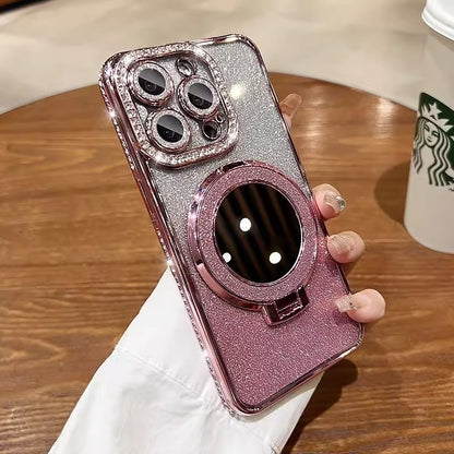 Just Arrived at Buy Center: Makeup Mirror Bracket Phone Case Glitter Protective Cover Gradually Varied Pink