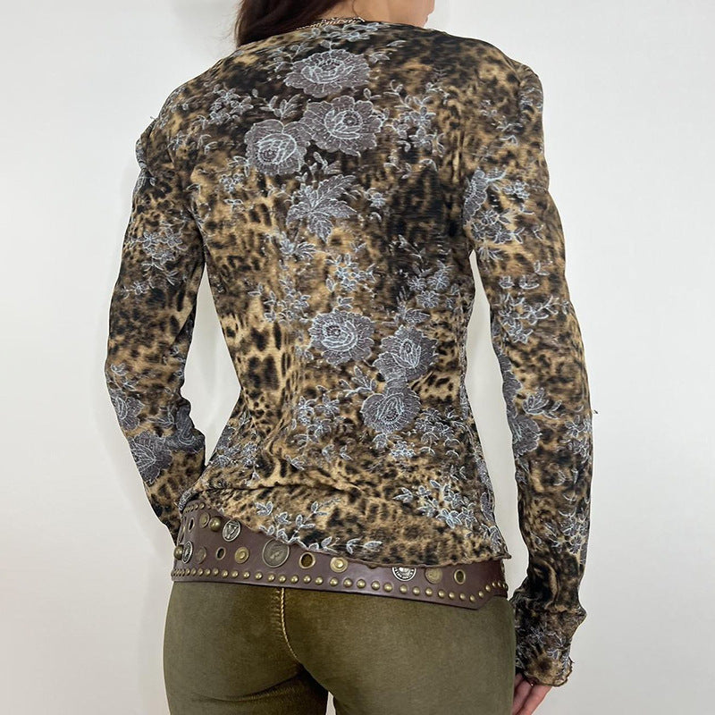 Hollow Sexy Hot Girl Leopard-print Shirt Top Buy Center