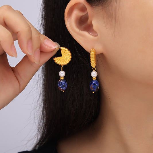 Buy Center Handpicked- Tassel Artificial Pearl Natural Stone Earrings Retro Temperament