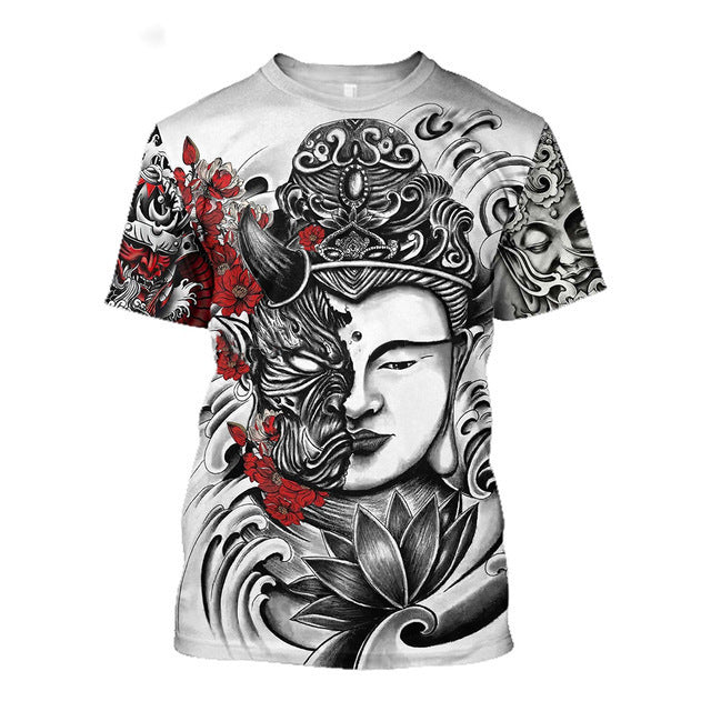 Camiseta de hombre 3D con estampado de samurái, camiseta holgada de cuello redondo