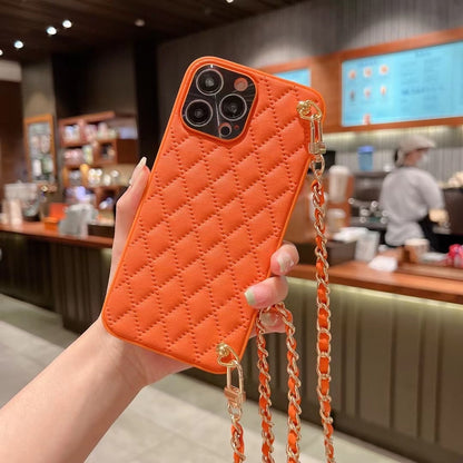 Just Arrived at Buy Center: Phone Case Diamond Plaid Crossbody Protective Sleeve Flame Orange