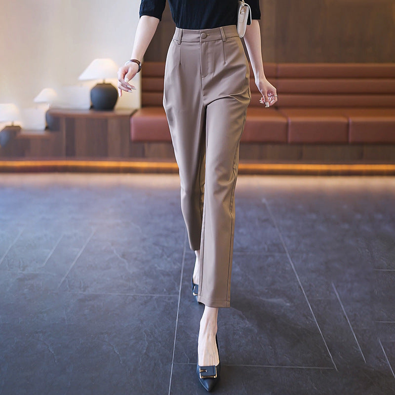 Casual High Waist Straight Suit Pants Khaki