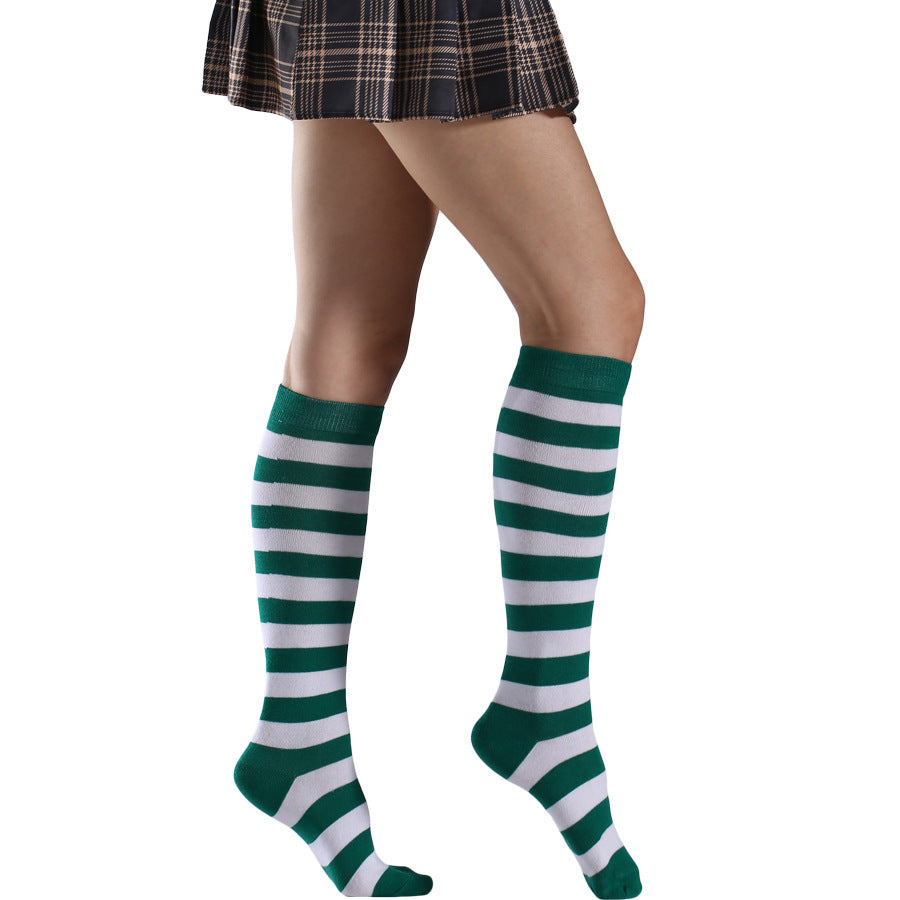 Fresh Arrivals at Buy Center: Striped Free Size Knee-length Half Student Dance Socks Women Green And White Wide Stripe Free Size