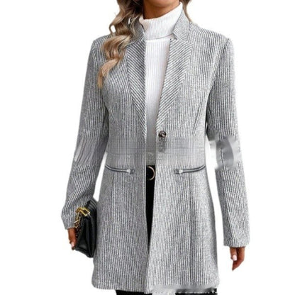 European And American Leisure Vertical Pattern Women's Woolen Jacket Zipper Buy Center