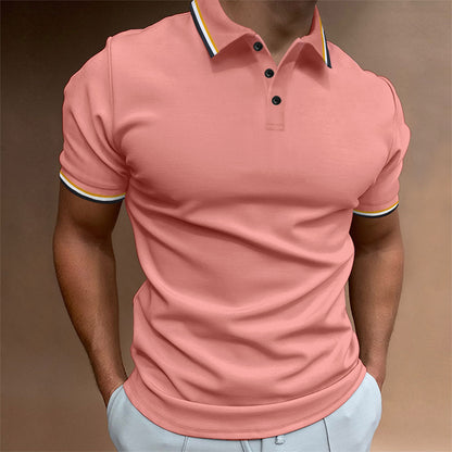 Now Available at Buy Center: Men's Slim Polo Shirt Rib Striped T-shirt Top Watermelon Red