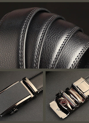 Men's Leather Automatic Buckle Two-layer Cowhide Embossed Belt