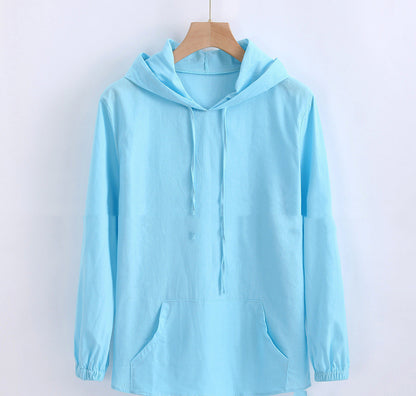 Fresh on the Scene at Buy Center: Men's Long-sleeved Hooded Cotton And Linen Shirt Light Blue