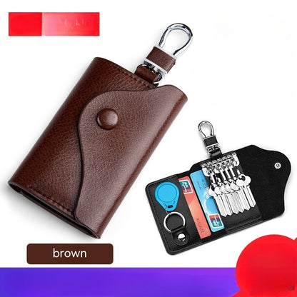 Newly Released at Buy Center: Men's Multi-functional High-grade Genuine Leather Keychain Card Holder Large Capacity Storage Fantastic Brown