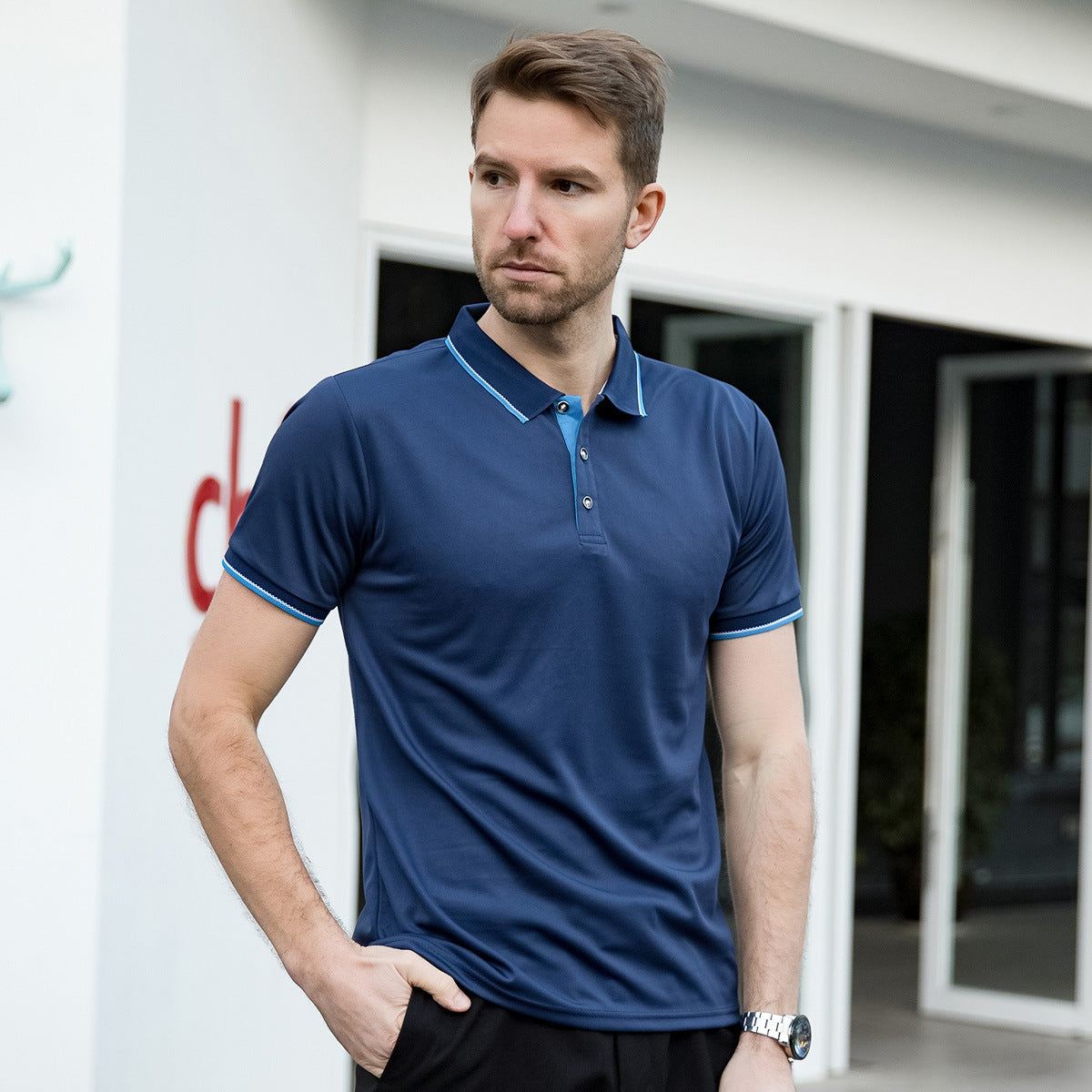 Just Arrived at Buy Center: Polo Shirt Men's Thin Lapels Short Sleeve ShirtT-shirt Navy Blue