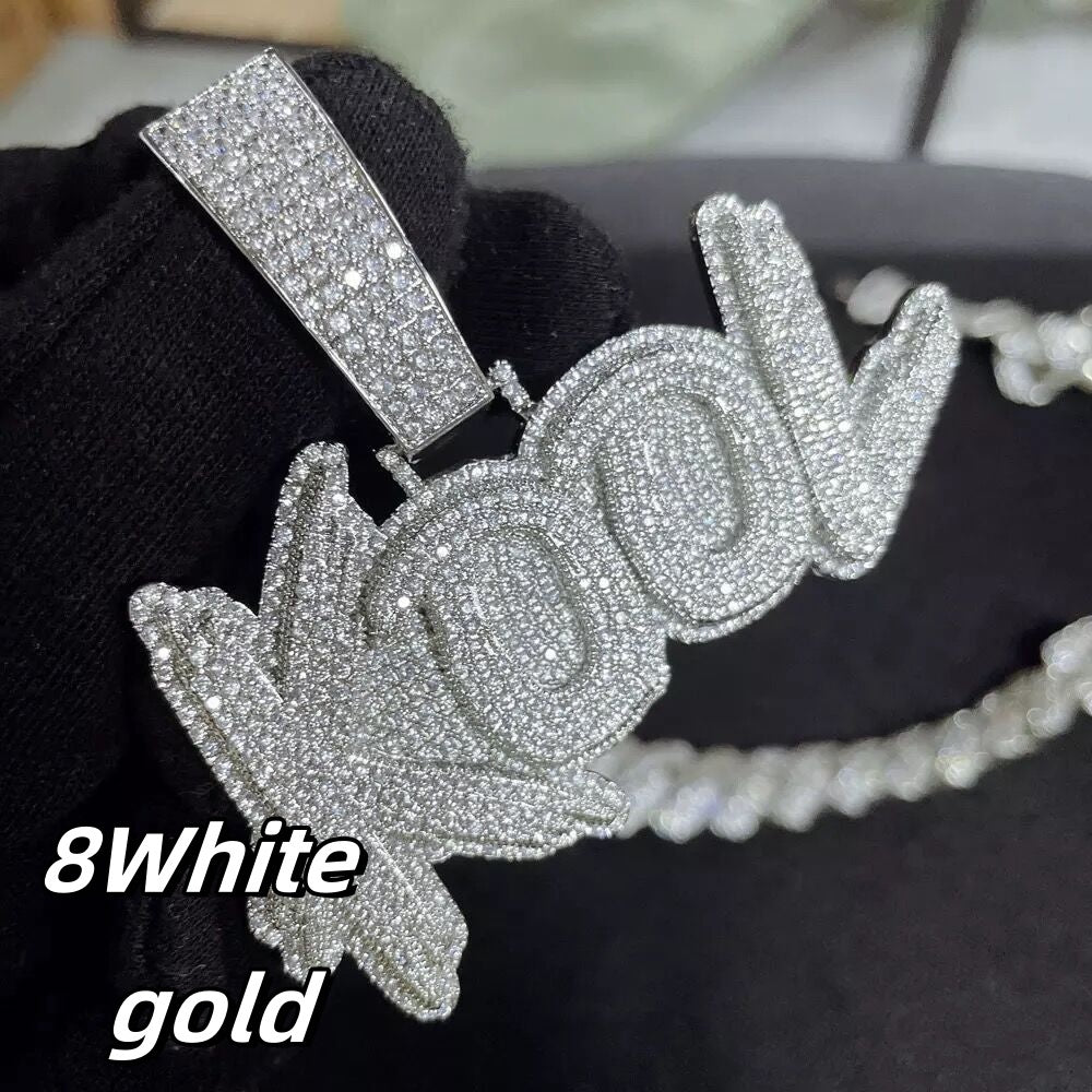 Newly Released at Buy Center: Amazon Letters Custom Full Of Diamond Micro-inlaid Pendant White gold Twist chain 24inch Eight letters