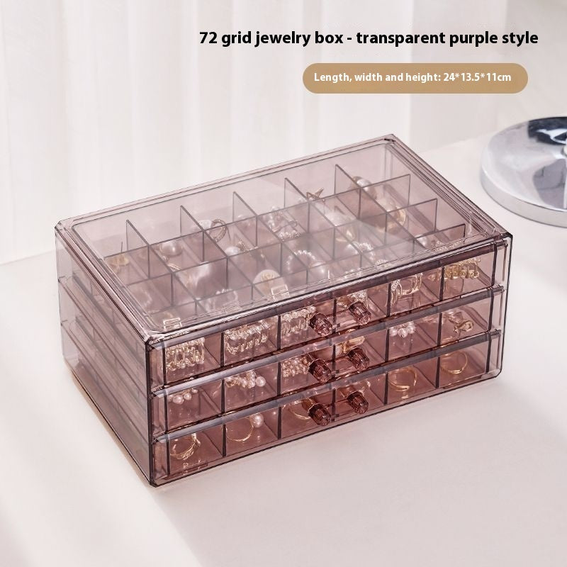 Just Arrived at Buy Center: Transparent Jewelry Storage Box Multi-layer Large Capacity Rings Ear Studs Necklace Bracelet Household Drawer Transparent Purple 72Grid