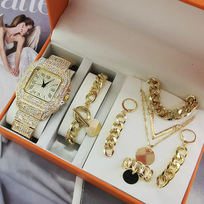 Conjunto de 5 piezas de joyería para mujer, reloj de cuarzo nuevo, regalo, reloj de pulsera